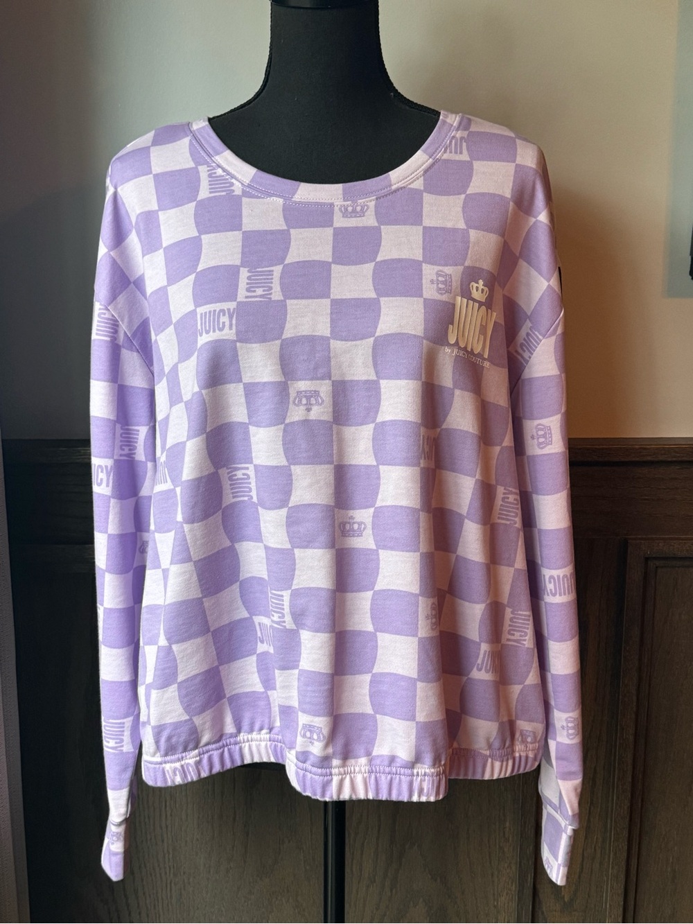 Juicy Couture Lavender Checkered Long Sleeve Sweatshirt 1X EUC